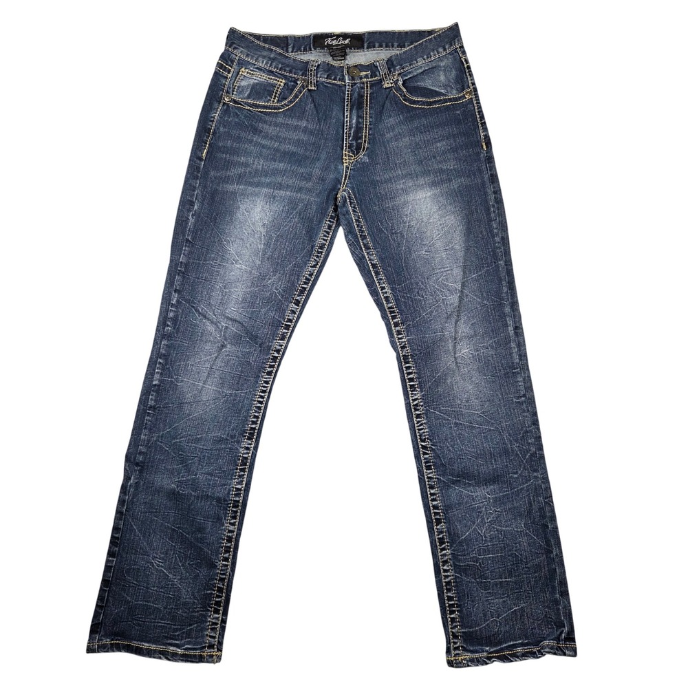 True Luck Jeans Mens 32x32 Blue Excellent Straight Leg Embroidered Pockets